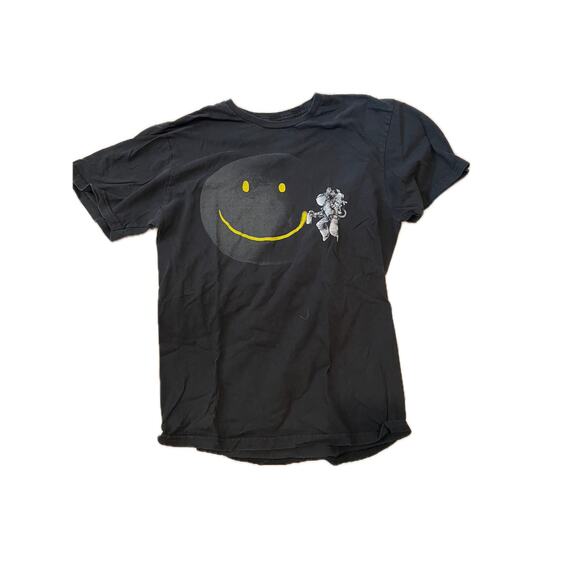Threadless Spaceman Tagging Smiley Black T-Shirt Mens M - Picture 1 of 3